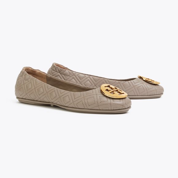 Tory Burch Minnie Travel Ballet Flat Quilted Leather Dust Storm Gold Taupe - Picture 3 of 10